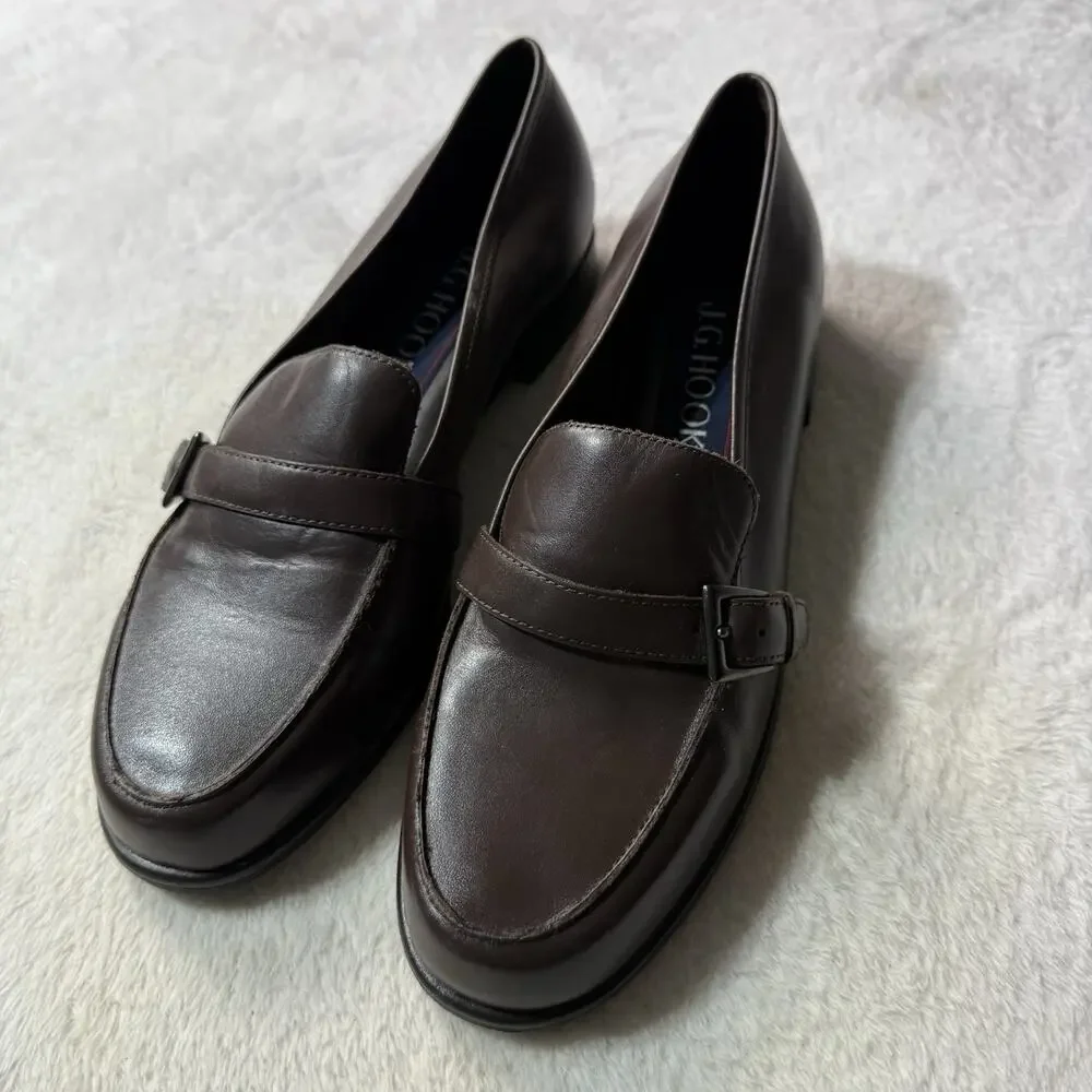 Vtg Loafers Womens 8 PREPPY Brown Soft Leather Classic Y2K Buckle Slip On Shoes